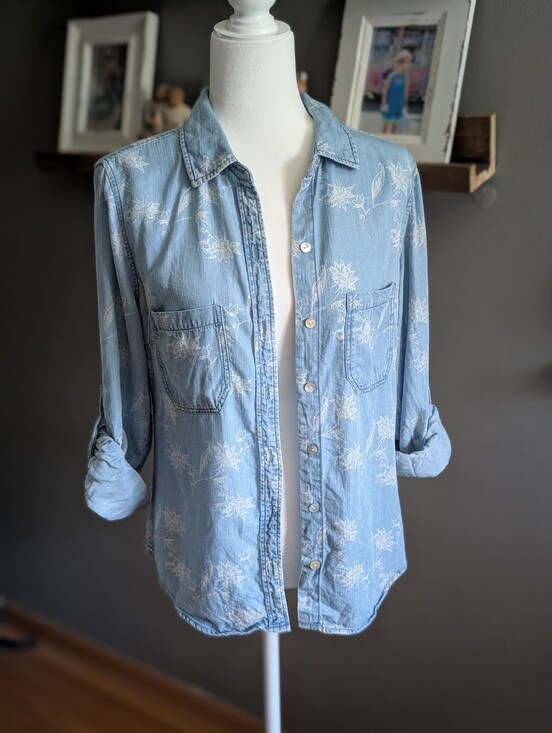 Liverpool Tops - LIVERPOOL Boho Floral Denim Button Down Casual Cottagecore Shirt Small